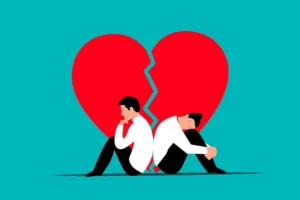 divorce concept of spouses with a broken heart