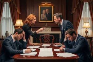 legal concept of adult children arguing fighting over their parents will